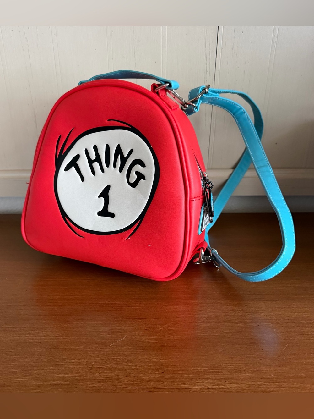 Loungefly Dr. Seuss Thing 1 Thing 2 Red Faux Leather Mini Backback Reversible